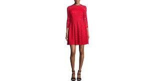 Shoshanna Red Farrah 3 4 Sleeve Lace Mini Dress