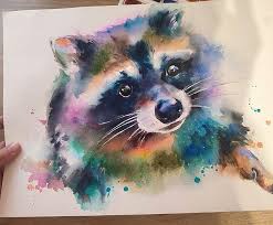 Raccoon Watercolor Painting Colorful