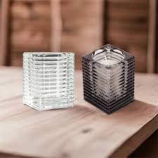 Square Ribbed Glass Candle Holder Tea