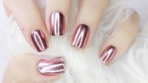 rose gold mirror chrome nails with gel
