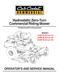 Check for power at the small terminal of the solenoid while depressing the clutch/brake pedal and holding the key in the start position (you may need an assistant to sit in the seat to override the safety switch). Cub Cadet 21hp Enforcer 48 Service Manual Manualzz
