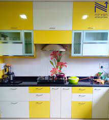 yellow wooden l shape modular kitchen