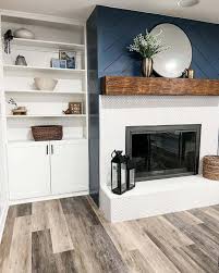 White Penny Tile Fireplace With Hearth