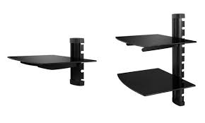 2 Tier Dual Glass Shelf Wall Mount For Dvd Players Cable Boxes Tv Accessories