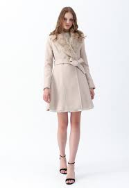 Faux Fur Collar Belted Flare Coat In