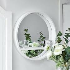 White Round Mirror With Shelf Wall