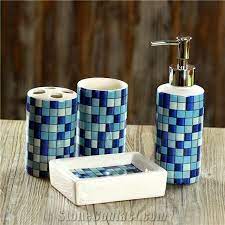 Blue Glass Mosaic Bath Accessories Sets