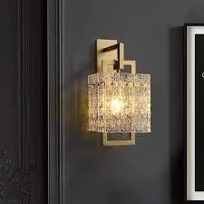 Jewell Modern 1 Light Brass Wall Sconce With Water Ripple Glass Shade