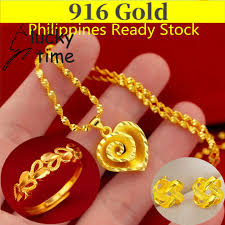 gold necklace set emas 916 original