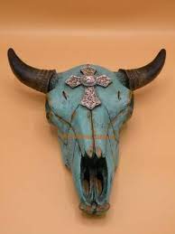 Bull Skull Wall Mount Faux Turquoise