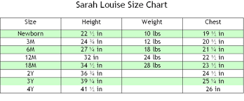Sarah Louise Size Chart