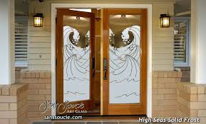 One of kind exterior bi fold door, specially designed to client. High Seas Frosted Glass Front Doors Exterior Glass Doors Glass Entry Doors Beach Style Entry Other By Sans Soucie Art Glass