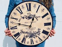 Blue French Toile Clock Paris Wall