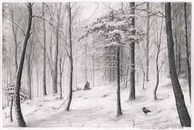 pencil drawing snow landscape snowy forest