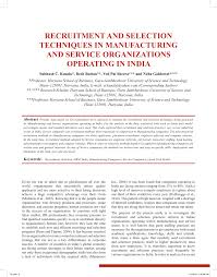 Pdf Recruitment And Selection Techniques In Manufacturing