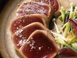 seared tuna with enoki mushrooms recipe