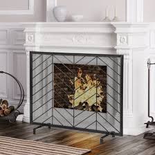 Single Panel Fireplace Screen Black