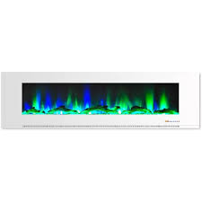 Cambridge 72 Wall Mount Electric Fireplace With Color Flames And Driftwood Log Display White