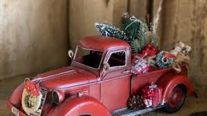 Vintage metal red truck with christmas tree / santa driving truck / large centerpiece christmas arrangement / vehicle / farmhouse decor. 12 Nostalgic Red Christmas Trucks For Your Holiday Decor