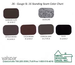 Sl 16 Standing Seam Color Chart Metal Roofing