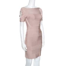 Herve Leger Roseblush Pink Cold Shoulder Bandage Dress S