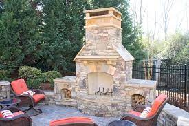 Outdoor Stacked Stone Fireplace With