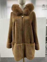 Long Warm Hooded Women Shearling Coat