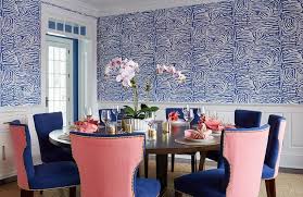 Blue Dining Space With Blue Wallpaper