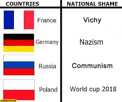 The best memes from instagram, facebook, vine, and twitter about germany vs france. Countries And Their National Shame France Vichy Germany Nazism Russia Communism Poland World Cup 2018 Starecat Com
