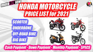 honda motorcycle list 2021 l