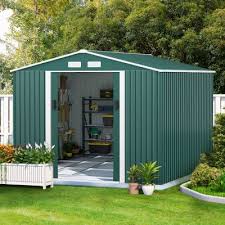 9 1 Ft W X 10 5 Ft D Outdoor Storage Metal Shed Building With Floor Frame For Backyard Garden 95 55 Sq Ft
