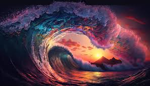 colorful ocean wave sea water in crest