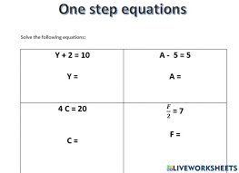 One Step Equations Interactive Activity