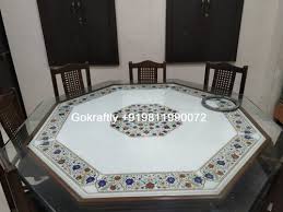 White Octagonal Marble Inlay Dining