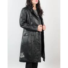 Womens Knee Length Black Leather Coat