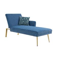 Blue Velvet Tufted Convertible Accent Sofa Chaise Lounge With Metal Feet For Small Space