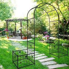 Cesicia 79 56 In X 86 4 In Black Iron Arch Garden Arbors With 2 Plant Stands For Wedding Ceremony Climbing Plant Support