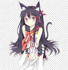 Catgirl Anime Kemonomimi Manga Art, Anime, black Hair, manga, cartoon png |  PNGWing