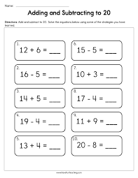 Adding And Subtracting To 20 Worksheet