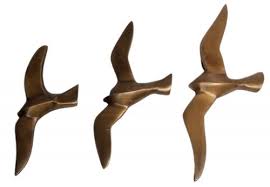 Metal Wall Art Set Of 3 Bronze Flying