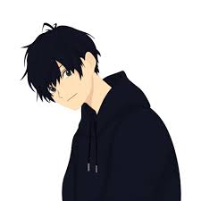 anime boy with black hair and hoo