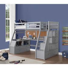 Twin loft bed with slide and shelf under the stairs. Dynamic Home Decor Jason Ii Loft Twin Bed W Desk And Storage In Gray In 2020 Twin Size Loft Bed Twin Loft Bed Loft Bed Desk