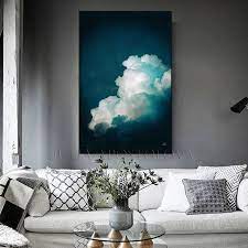 Dark Teal Wall Art Cloud Painting