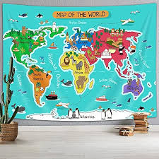 Cartoon World Map Tapestry Wander