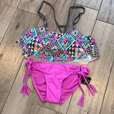 Large Flouncy Bandeau Bright Bikini Top Nwt