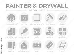 Round Gray Painter And Drywall Icon Set