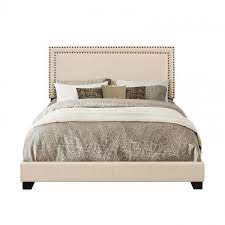 Cream Upholstered Bed W Nailheads