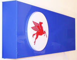 Mobil Oil Lighted Canopy Pole Sign Panel W Pegasus