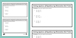 Equations By Elimination Exit Ticket