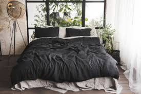 Black Stonewashed Linen Bedding Set